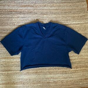 LOS ANGELES APPAREL NAVY CROPPED BOXY V-NECK SHORT SLEEVE T-SHIRT SZ M